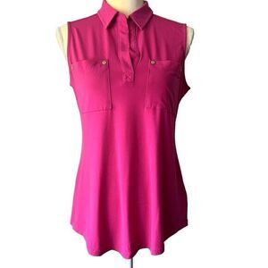JONES NEW YORK SIGNATURE‎ Women's Blouse Size S Pink Sleeveless Pockets Stretch